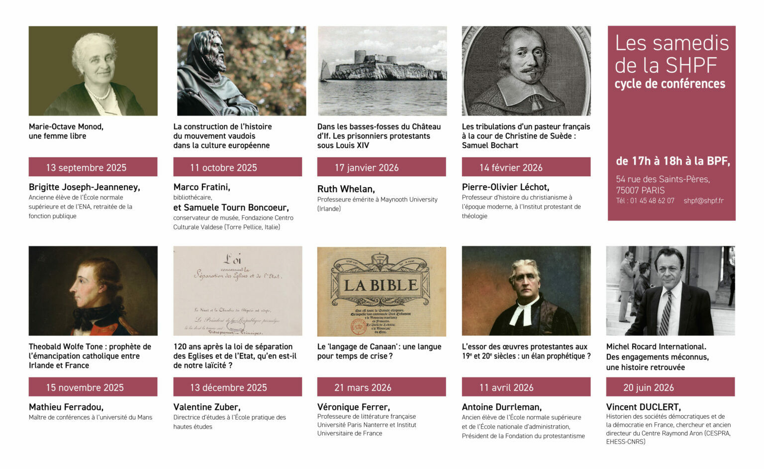 Les samedis de la SHPF : cycle de conférences